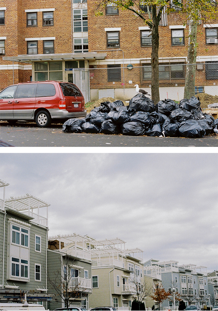 Decrepit streets and old buildings; new condos